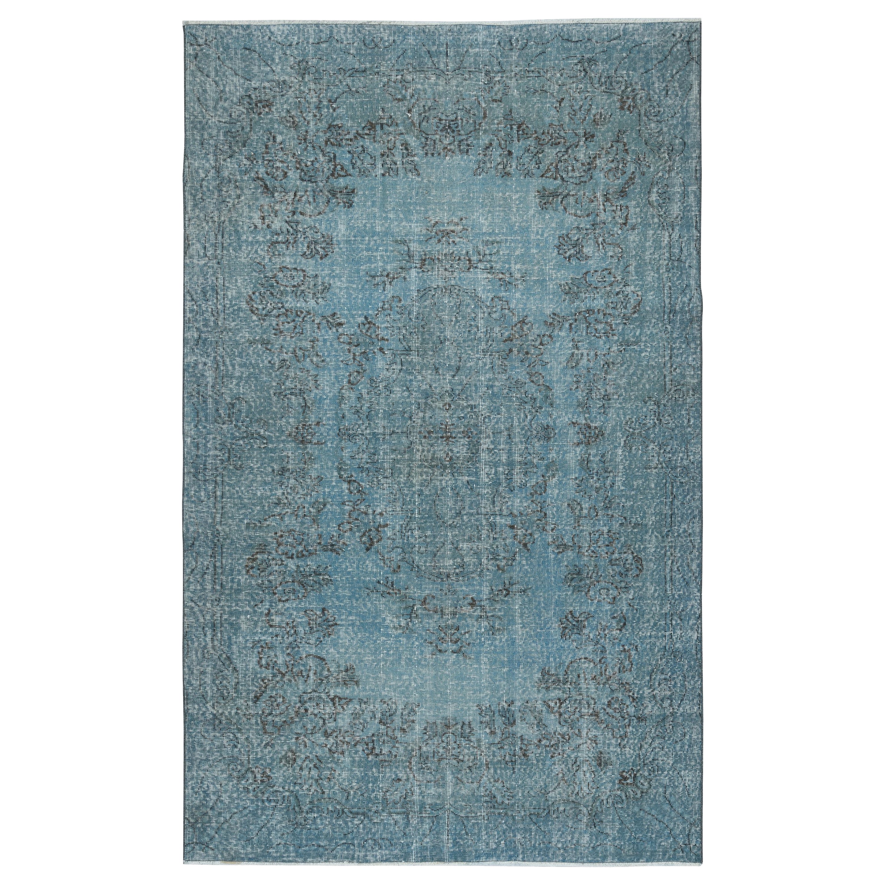 5.6x9 Ft Light Blue Color Handmade Anti-Bacterial Turkish Wool Area Rug (Tapis de laine turque antibactérien) en vente