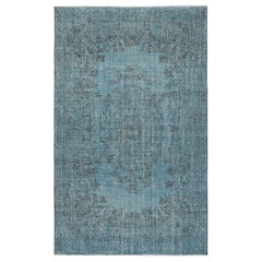Tappeto di lana turca antibatterico fatto a mano di colore blu chiaro 5.6x9 Ft