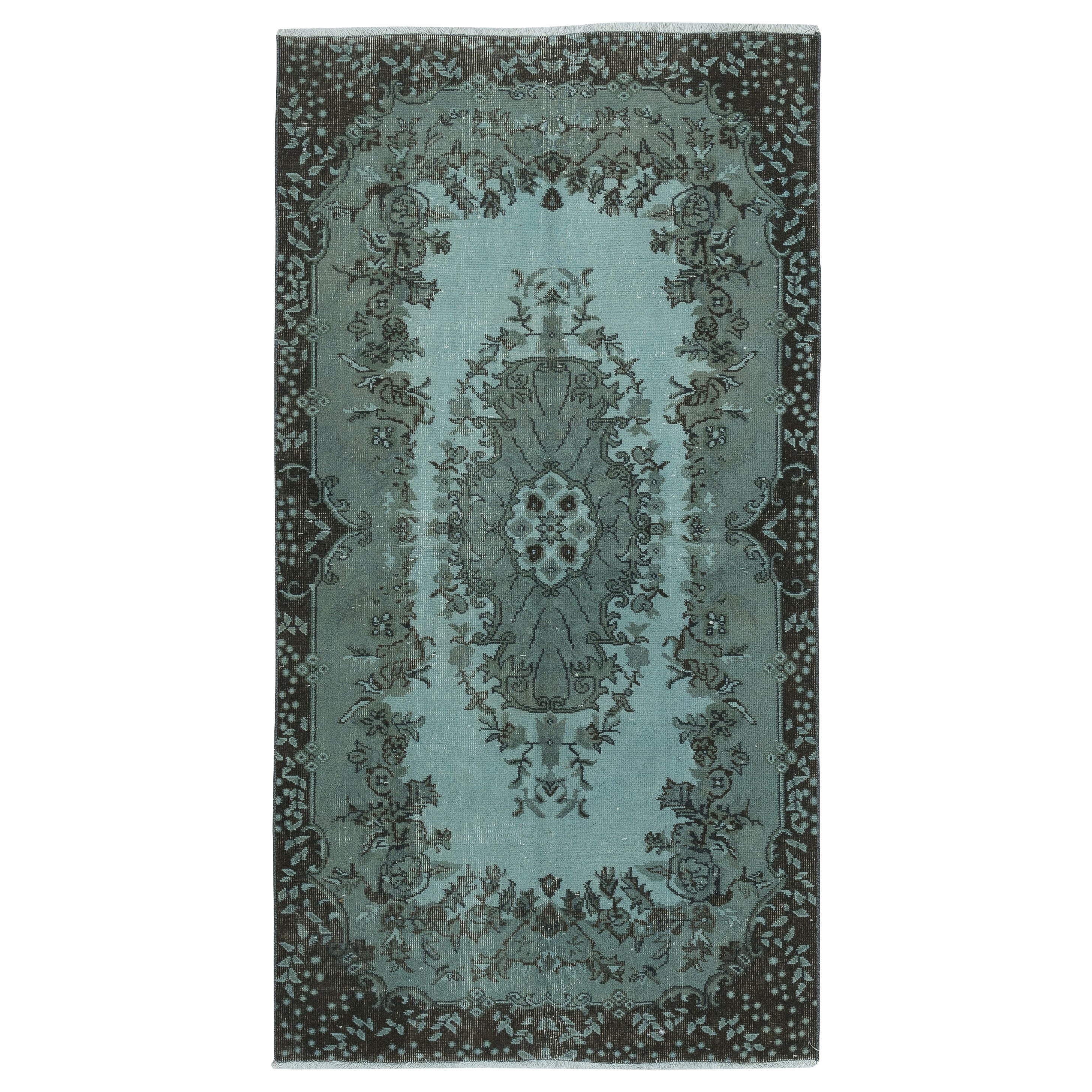 3.7x7 Ft Modern Handmade Anti-Bacterial Turkish Accent Rug Re-Dyed in Blue