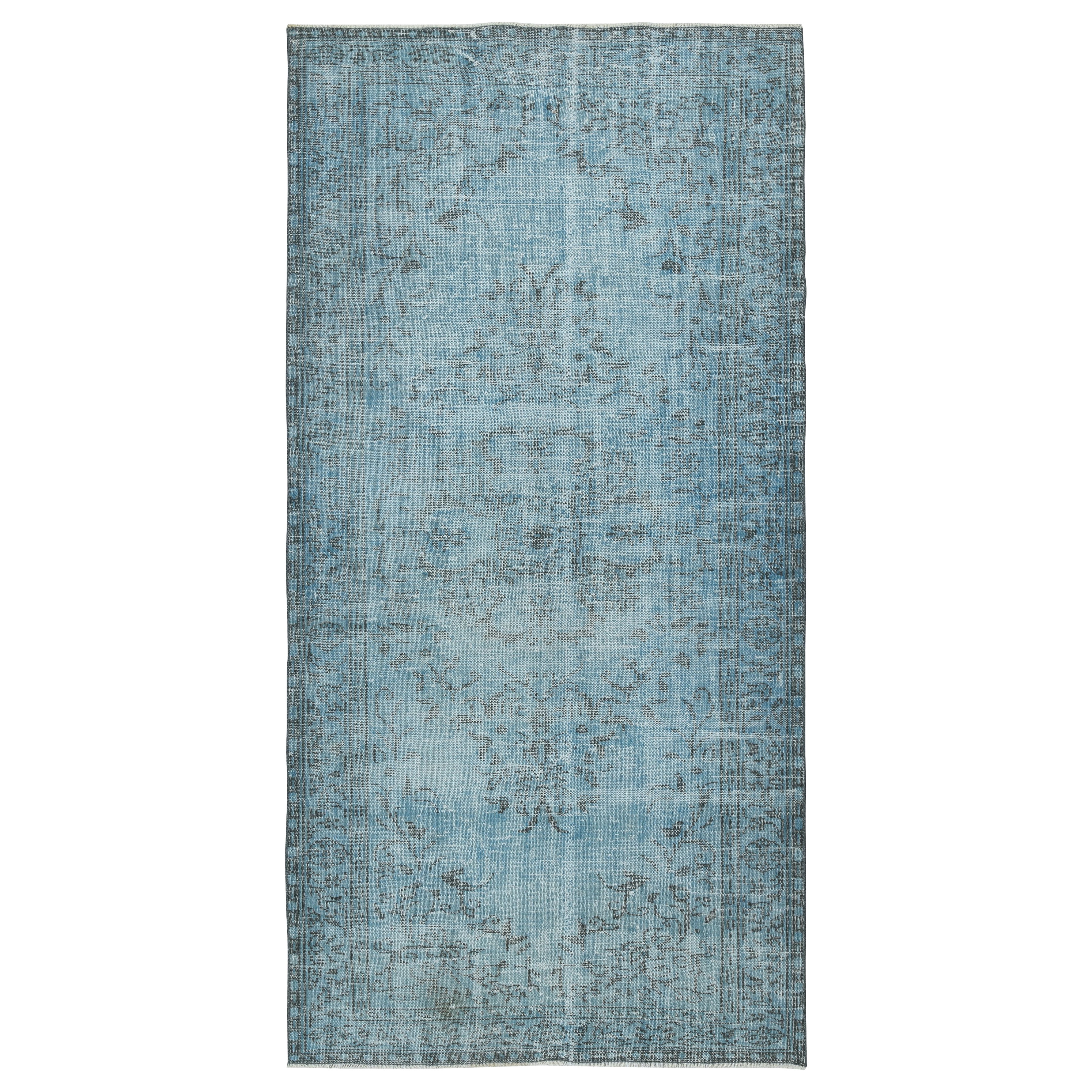 4.5x9.5 Ft Light Blue Color Handmade Turkish Area Rug for Contemporary Interiors (tapis turc fait à la main pour les intérieurs contemporains)