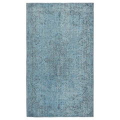 5.3x9 Ft Contemporary Handmade Turkish Wool Area Rug Over-Dyed in Blue Color