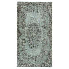 3.7x6.7 Ft Moderner handgefertigter türkischer Akzentteppich. Kleiner Teppich in Hellblau
