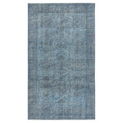 Tappeto di colore blu 3.8x6.6 Ft per interni moderni, fatto a mano in Turchia