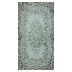 Tappeto d'accento turco moderno fatto a mano e tinto di blu chiaro 3.8x7 Ft