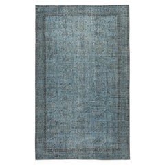 Tappeto vintage turco 6x9.6 Ft tinto in blu per interni moderni