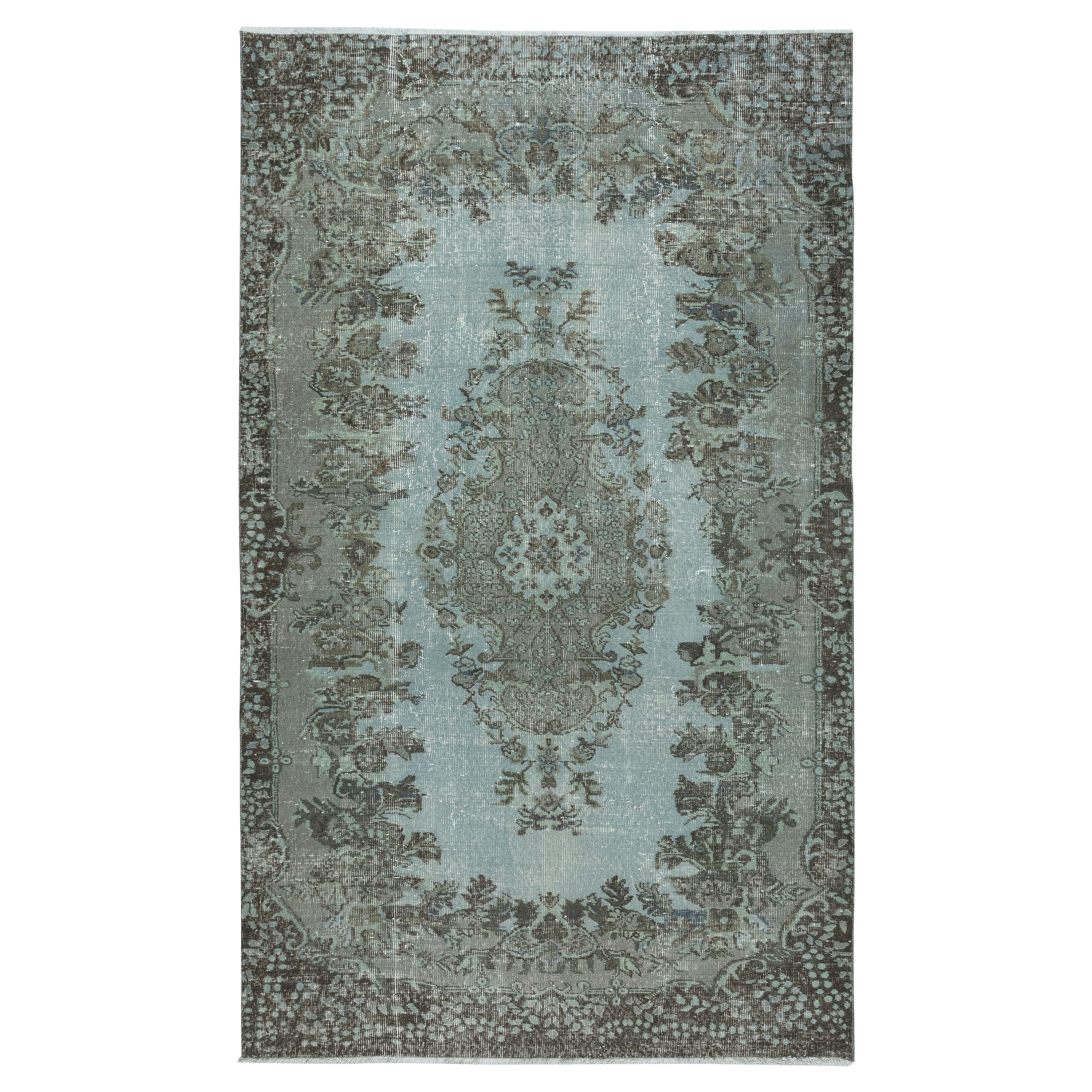 5.5x9 Ft Contemporary Blue Area Rug with Medallion Design. Noué à la main en Turquie en vente