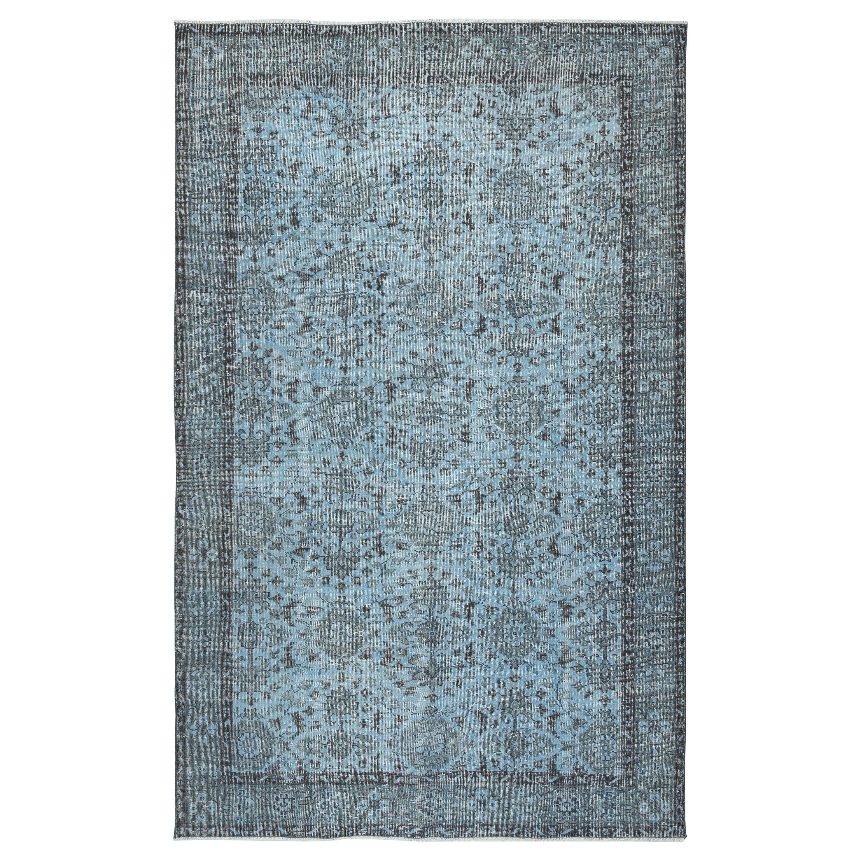 6x9.8 Ft Modern Floral Patterned Area Rug in Blue, Hand-knotted in Turkey (tapis noué à la main en Turquie)