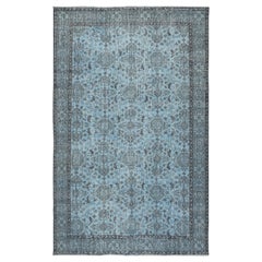 6x9.8 Ft Modern Floral Patterned Area Rug in Blue, Hand-knotted in Turkey (tapis noué à la main en Turquie)
