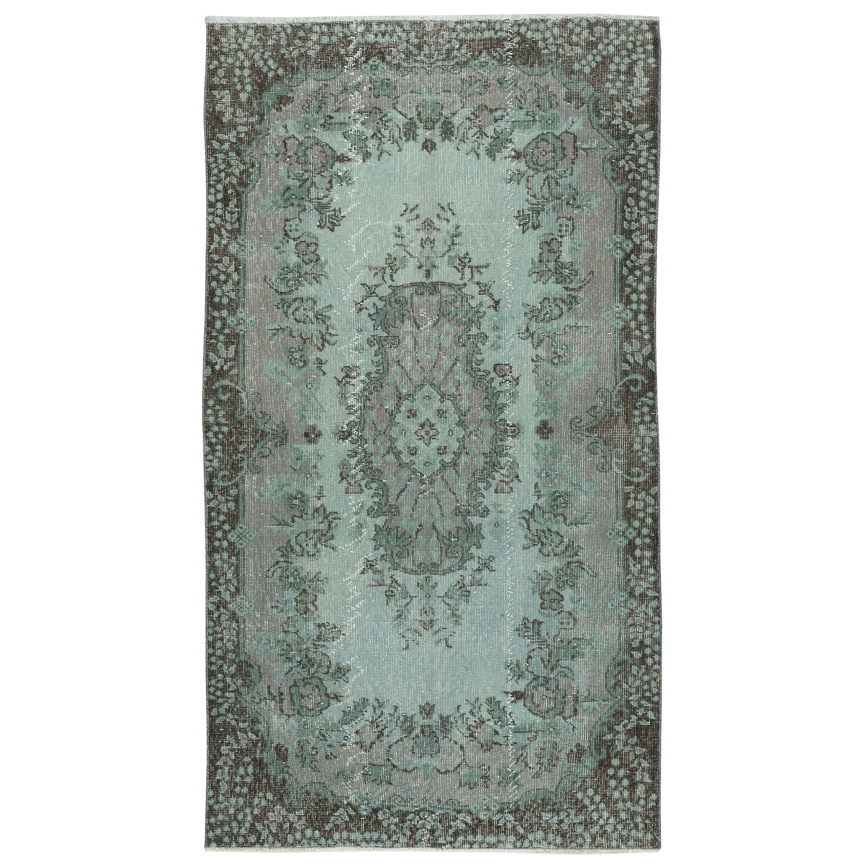 4x7 Ft Modern Handmade Blue Color Turkish Wool Area Rug with Medallion Design