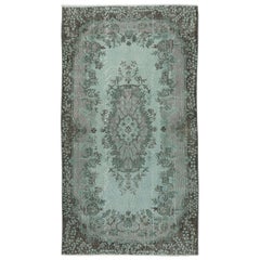 4x7 Ft Modern Handmade Blue Color Turkish Wool Area Rug with Medallion Design