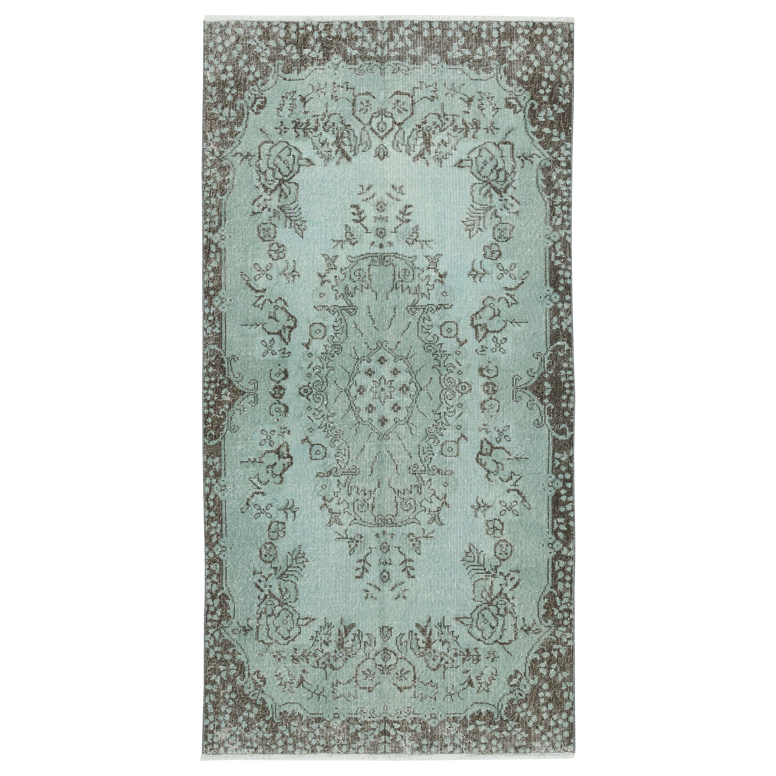 3.6x7.2 Ft Modernity Handmade Turkish Accent Rug. Petit tapis bleu clair