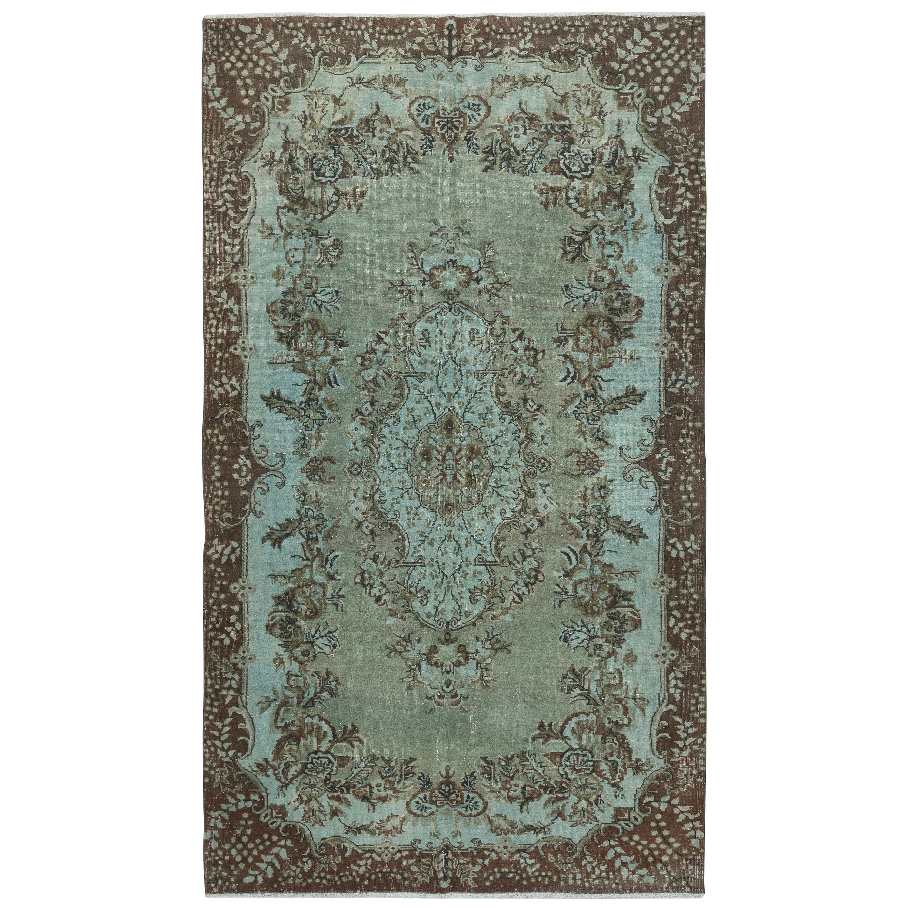 Tappeto turco annodato a mano blu 6.7x11.5 Ft, Tappeto contemporaneo con design a medaglione