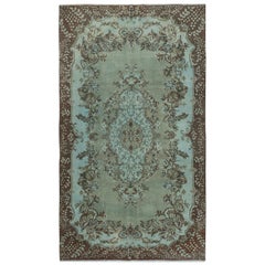 Tappeto turco annodato a mano blu 6.7x11.5 Ft, Tappeto contemporaneo con design a medaglione