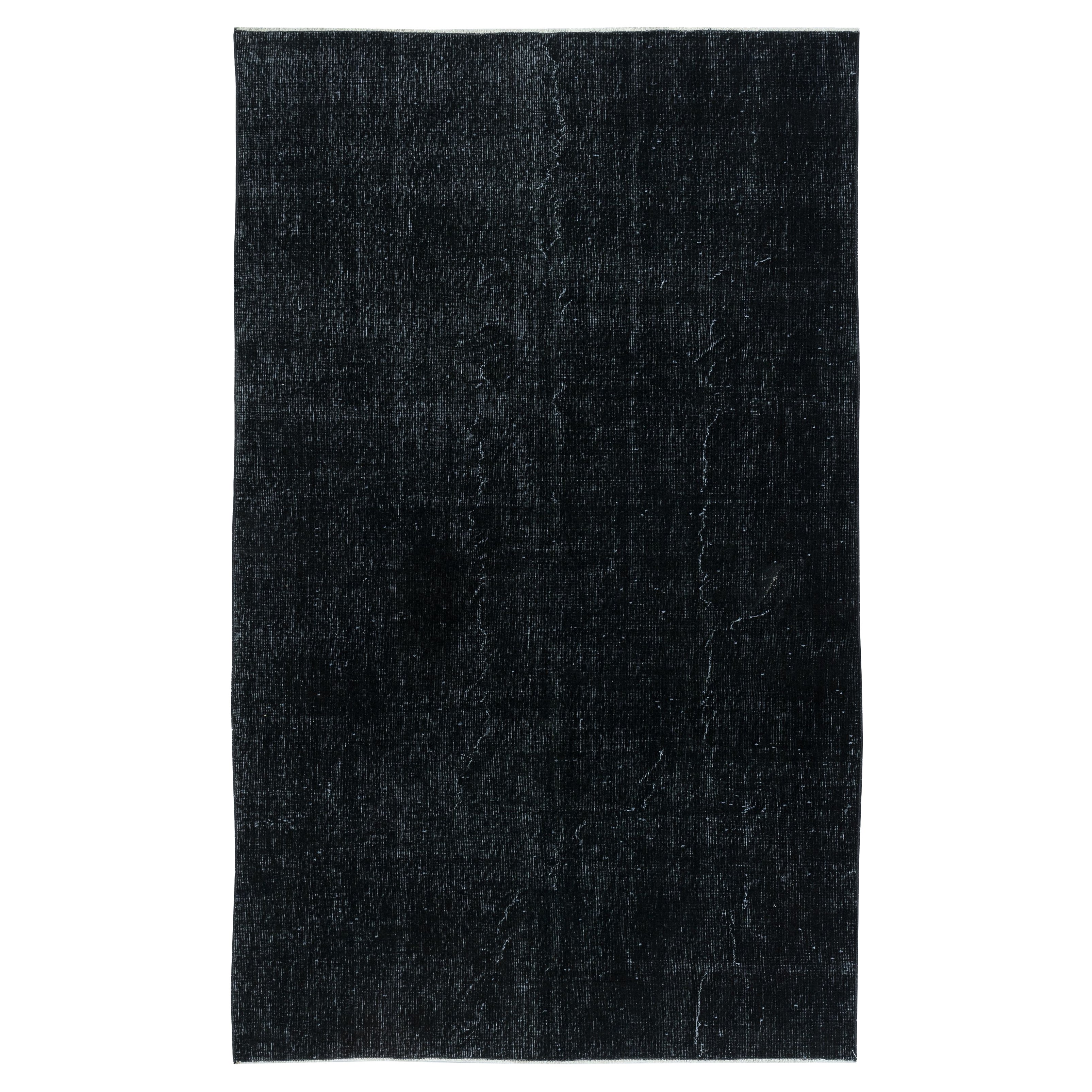 5.2x8.6 Ft Plain Black Color Area Rug, Handknotted and Handwoven in Turkey