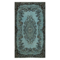 Alfombra de lana turca de color azul con diseño de medallón, moderna, hecha a mano, de 4 x 7 pies