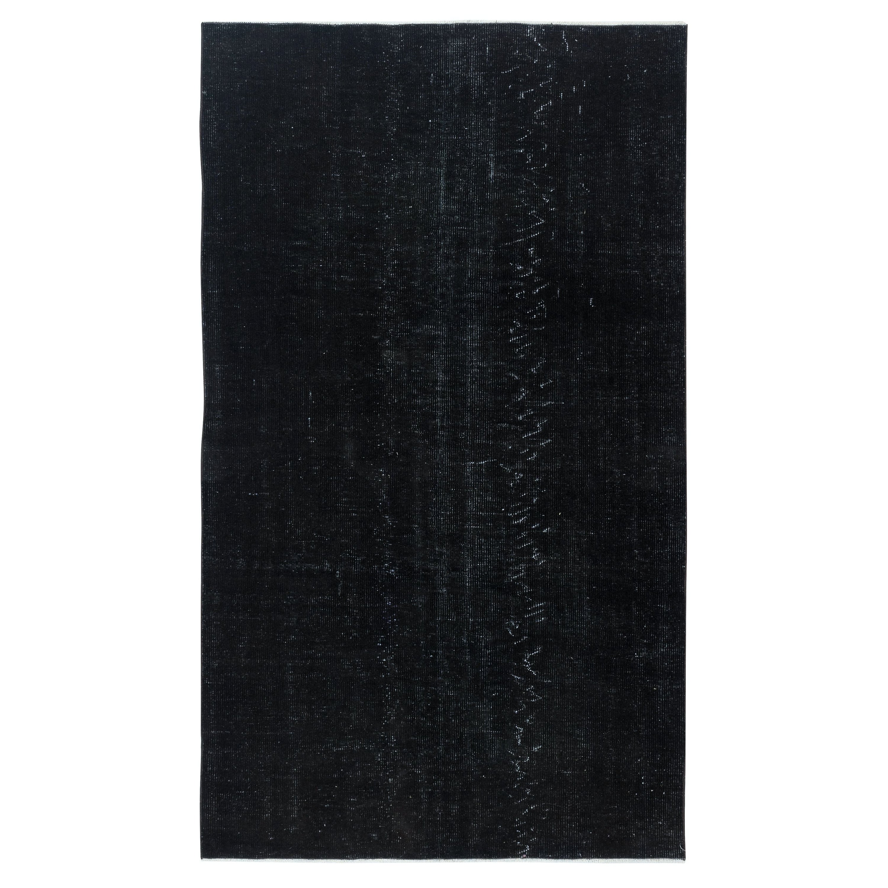 5.3x9 Ft Plain Black Color Over-Dyed Area Rug, Handknotted in Turkey