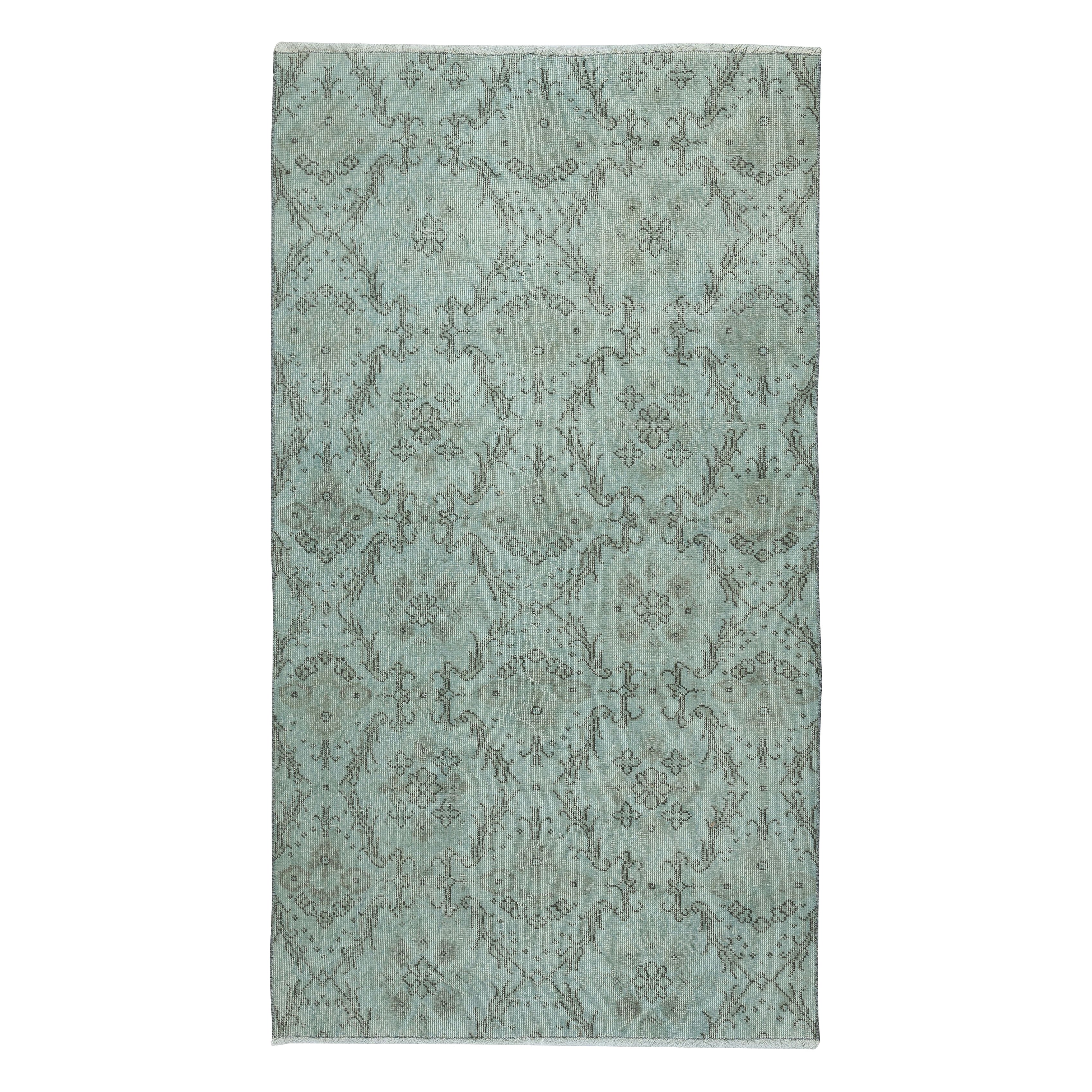 3.7x6.7 Ft Light Blue Color Handmade Turkish Accent Rug with Floral Design