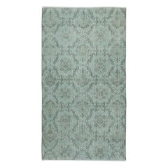 3.7x6.7 Ft Light Blue Color Handmade Turkish Accent Rug with Floral Design