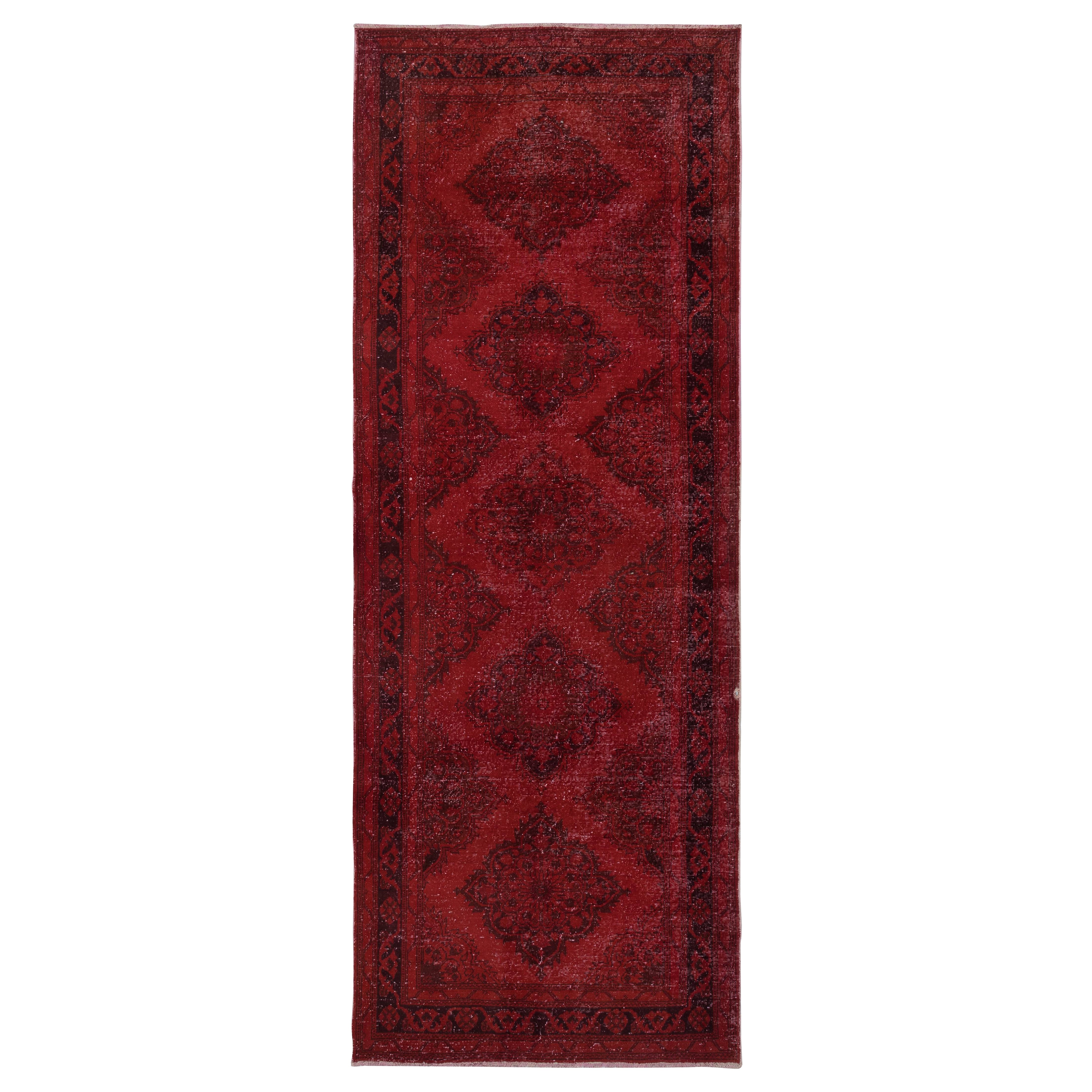 4.6x12.7 Ft Dark Red Hallway Runner. Kitchen Rug. Corridor Rug. Stair Rug