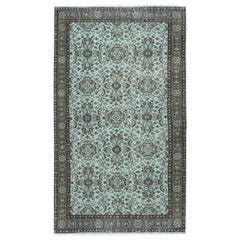 4x6,8 Ft Dekorativer blauer handgefertigter Teppich aus türkischer Wolle mit Blumenmuster