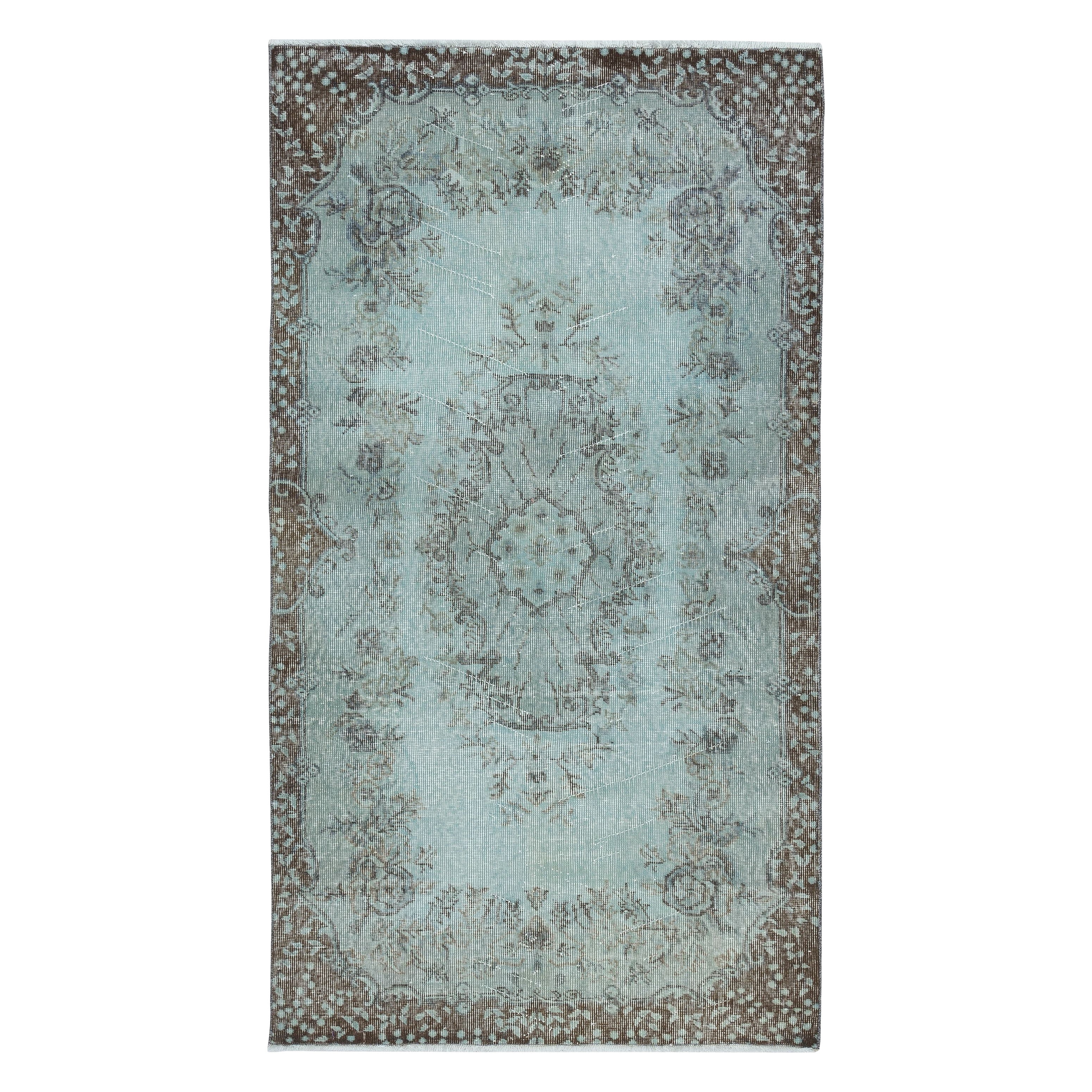 3.8x6.8 Ft Light Blue Color Medallion Design Rug. Tapis d'accent turc fait main