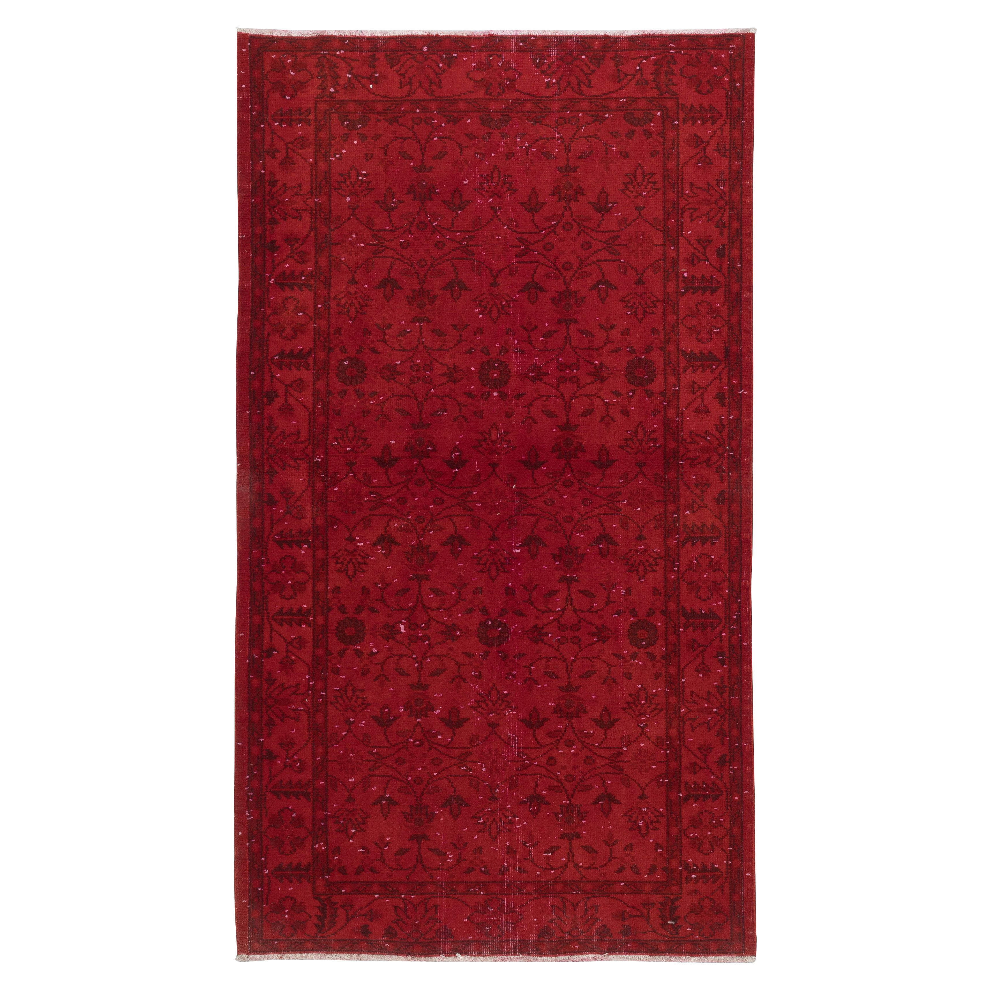 Alfombra decorativa turca anudada a mano con motivos florales de lana en color rojo