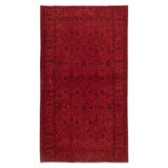 Alfombra decorativa turca anudada a mano con motivos florales de lana en color rojo
