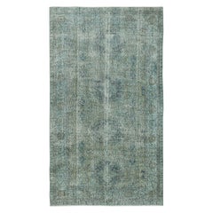 Türkischer 4,7x8.2 Ft Vintage-Teppich in Tealblau, rot getönt, für moderne Innenräume