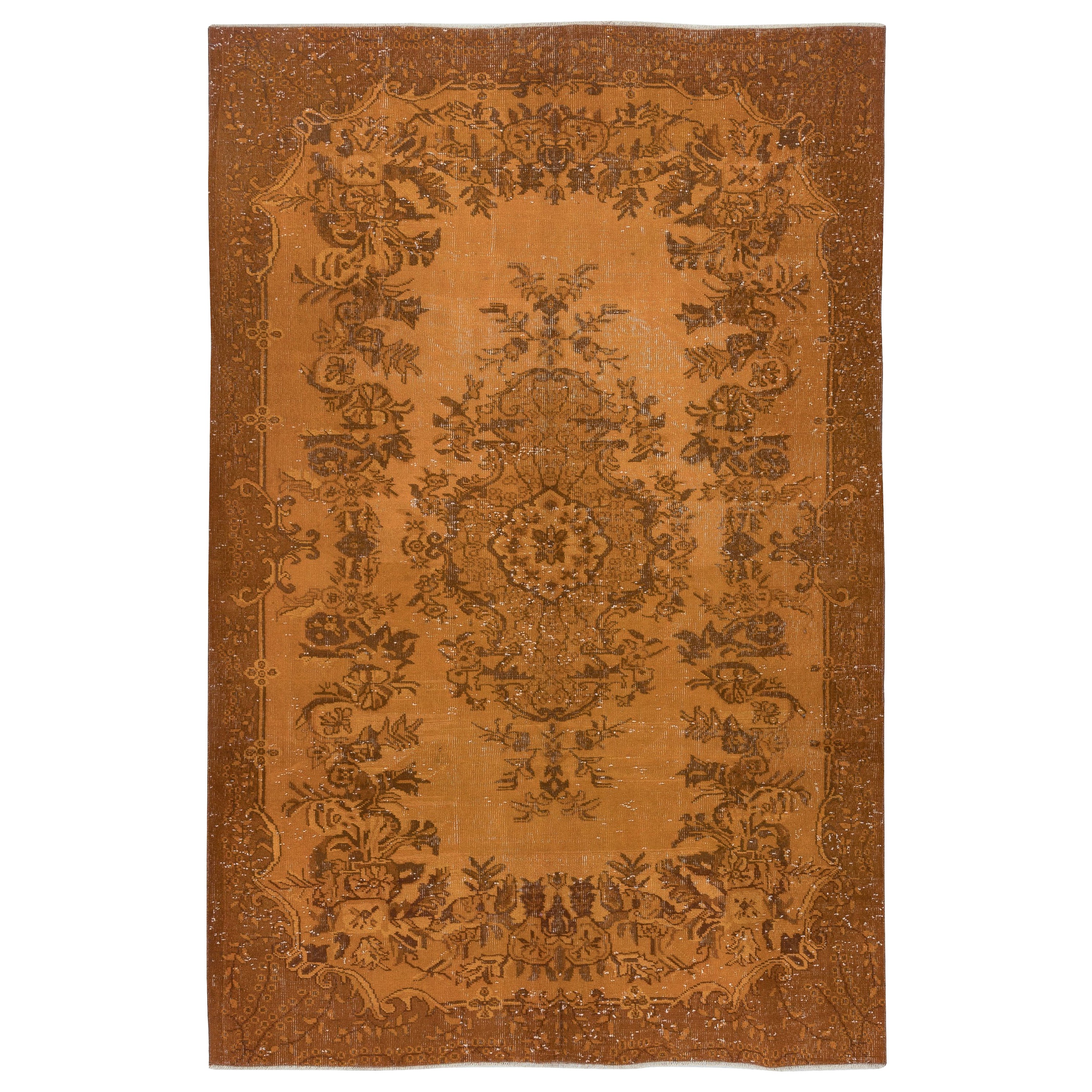 6x9 Ft Orange Handmade Area Rug from Turkey. Decorative Medallion Design Rug