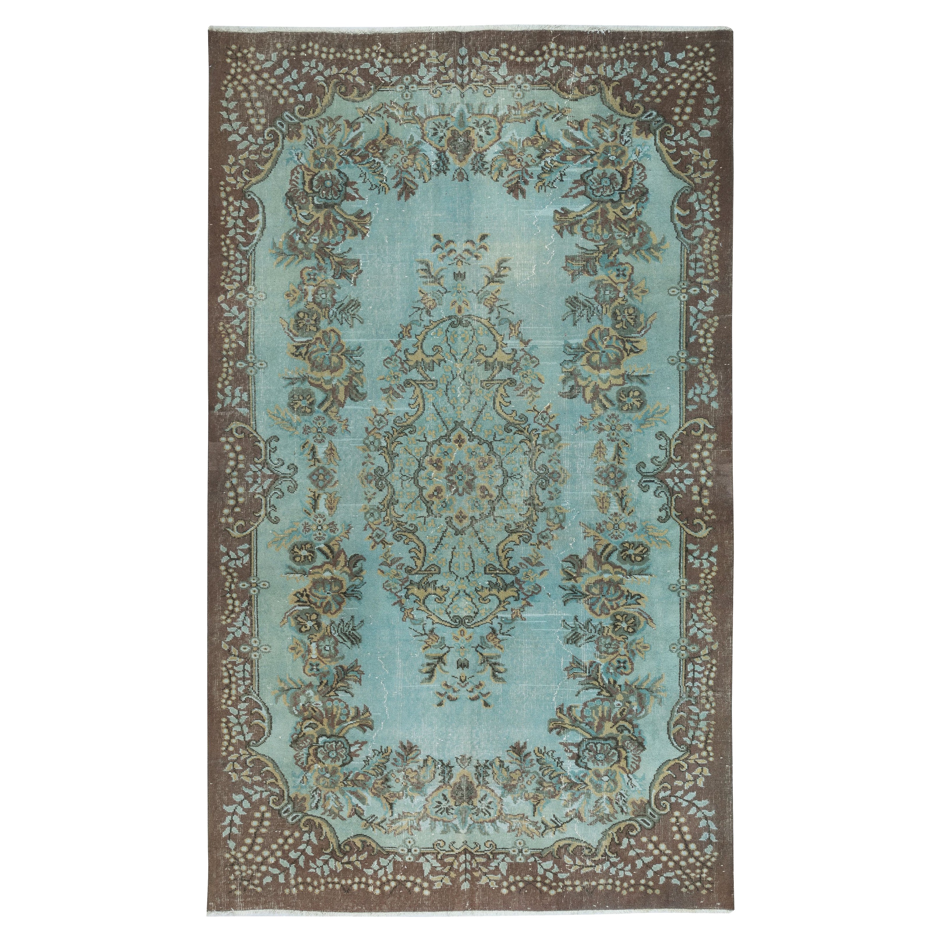 6x10.3 Ft Modern Handmade Blue Color Turkish Wool Area Rug with Medallion Design