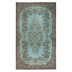 6x10.3 Ft Moderner handgefertigter blauer Teppich aus türkischer Wolle mit Medaillon-Design