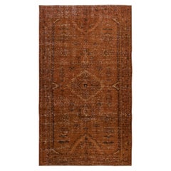 5x8.7 Ft Vintage Turkish Area Rug redyed in Orange Color for modern interiors