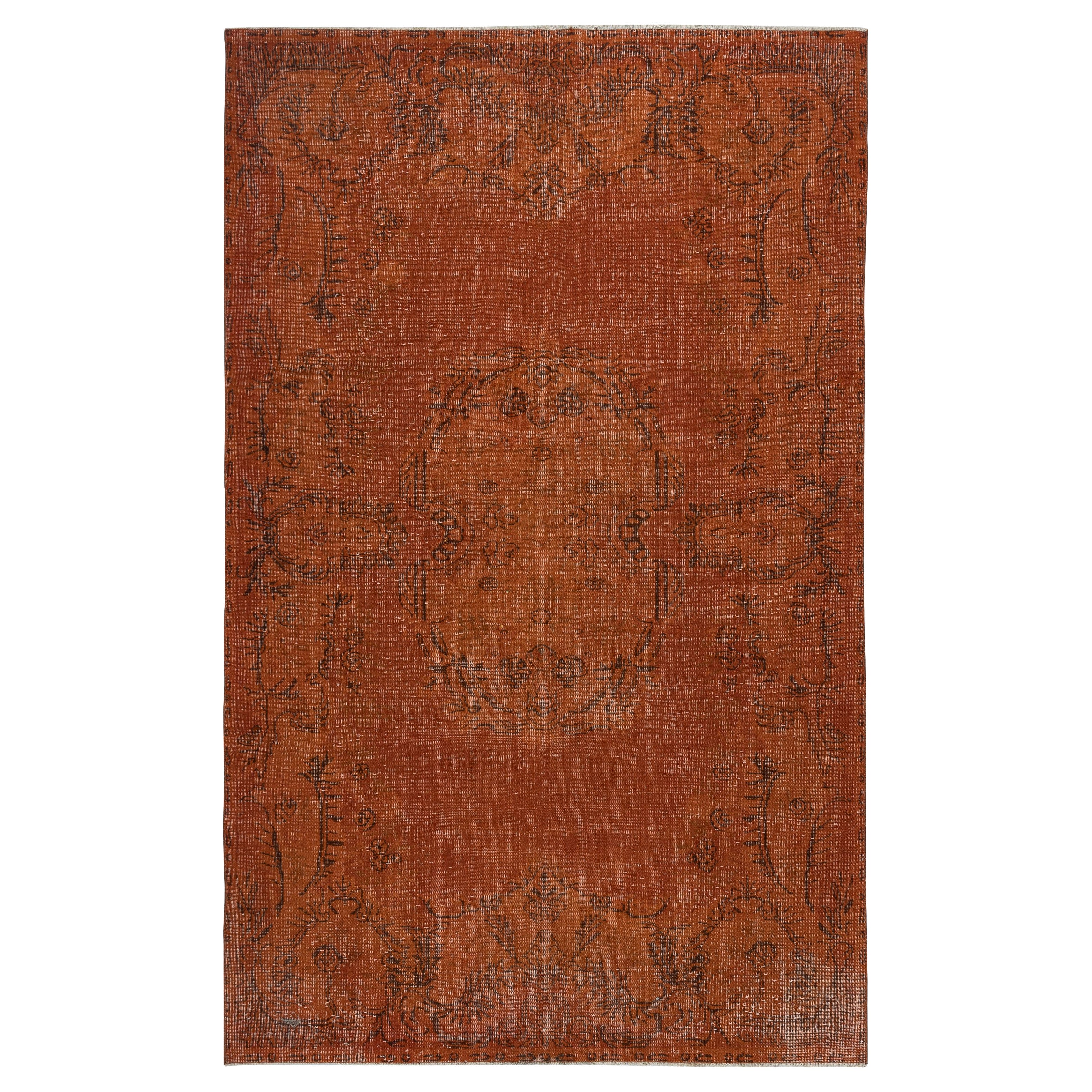 Tappeto vintage turco 6.2x9.4 Ft tinto in arancione per interni moderni