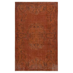 6.2x9.4 Ft Vintage Turkish Area Rug redyed in Orange Color for modern interiors