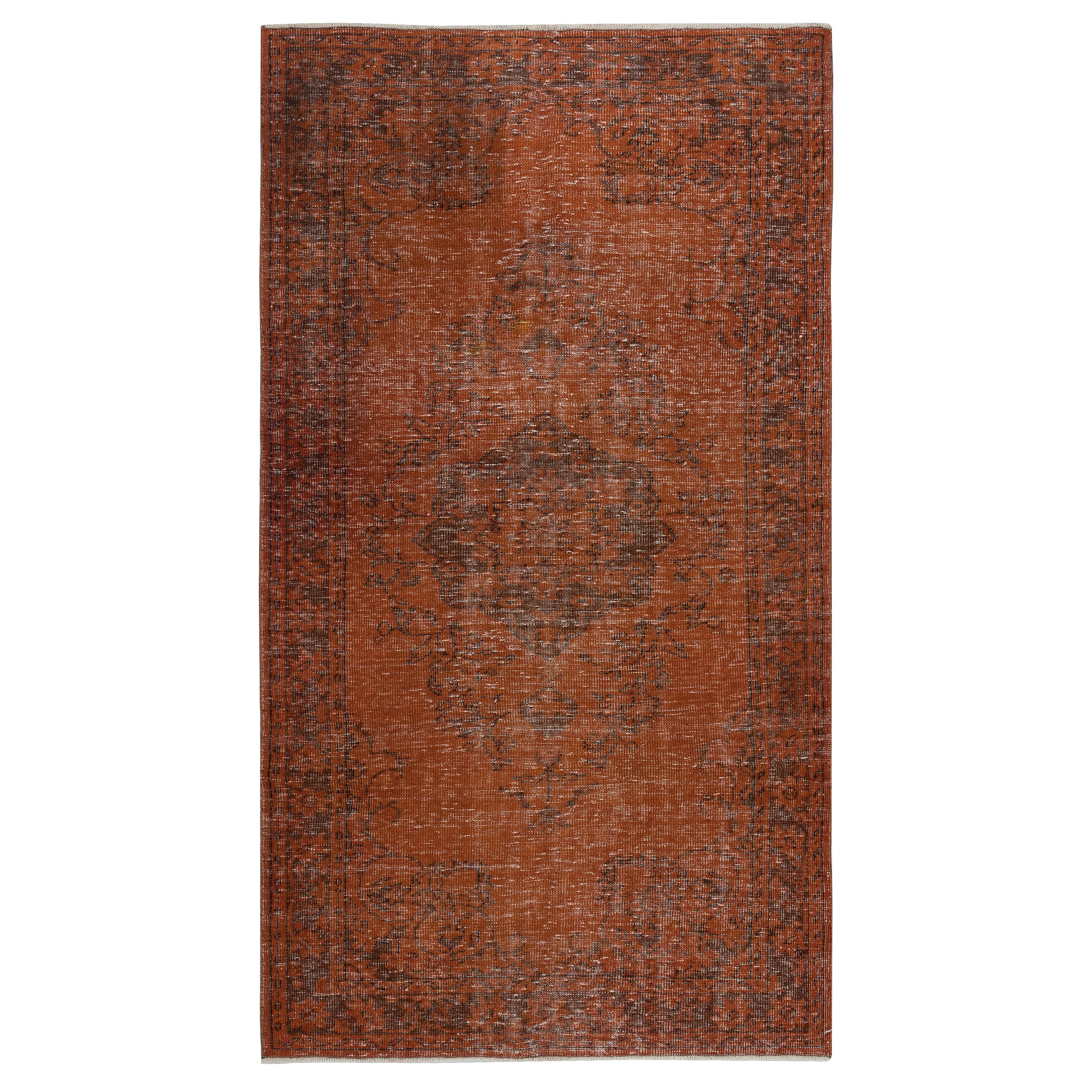 Alfombra antibacteriana hecha a mano de 5x9,3 pies. Alfombra Turca Anudada a Mano Color Naranja