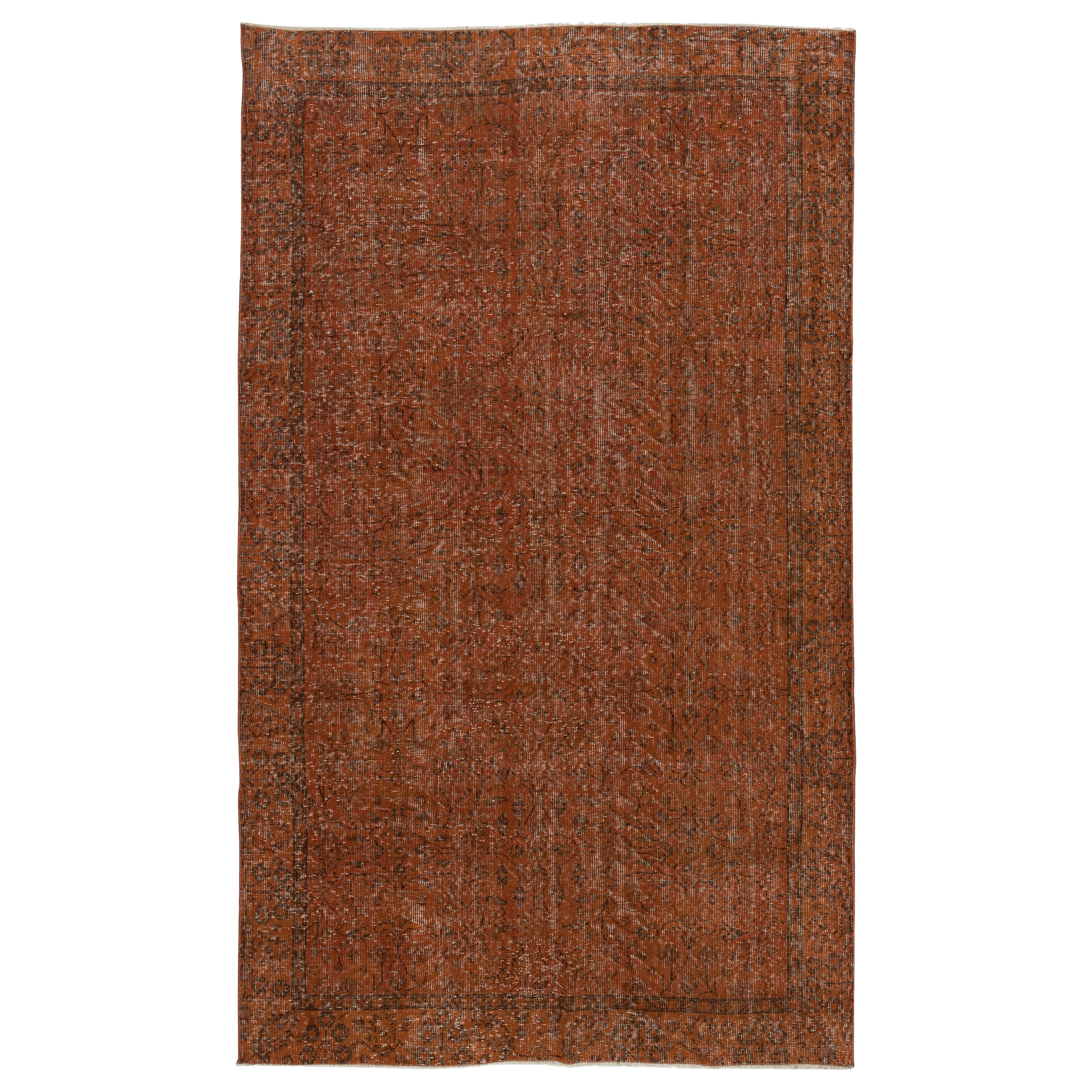 5.4x9 Ft Handmade Area Rug for Kids Room. Orange Modern Living Room Rug