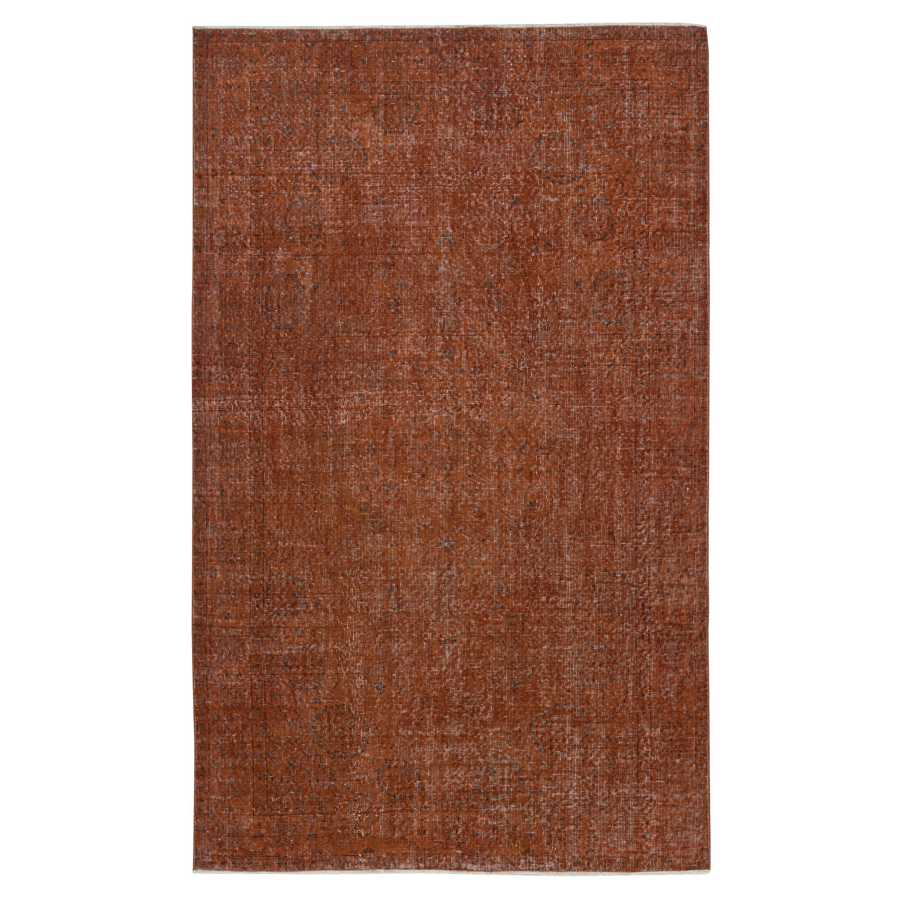 5.5x8.7 Ft Handmade Turkish Wool Area Rug Re-Dyed in Orange for Modern Interiors
