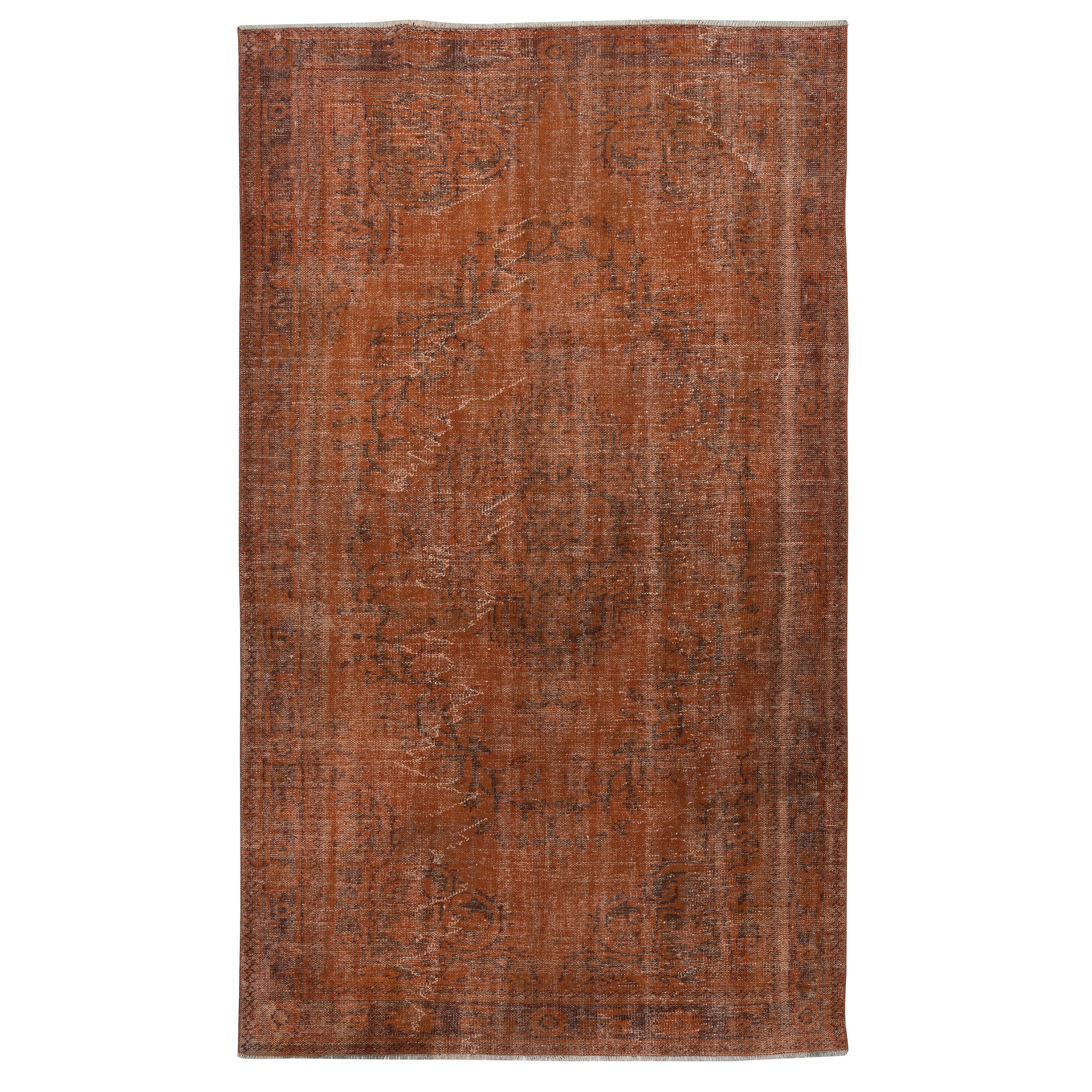 6x10 Ft Handmade Bohemian Style Wool Area Rug. Modern Orange Color Rug