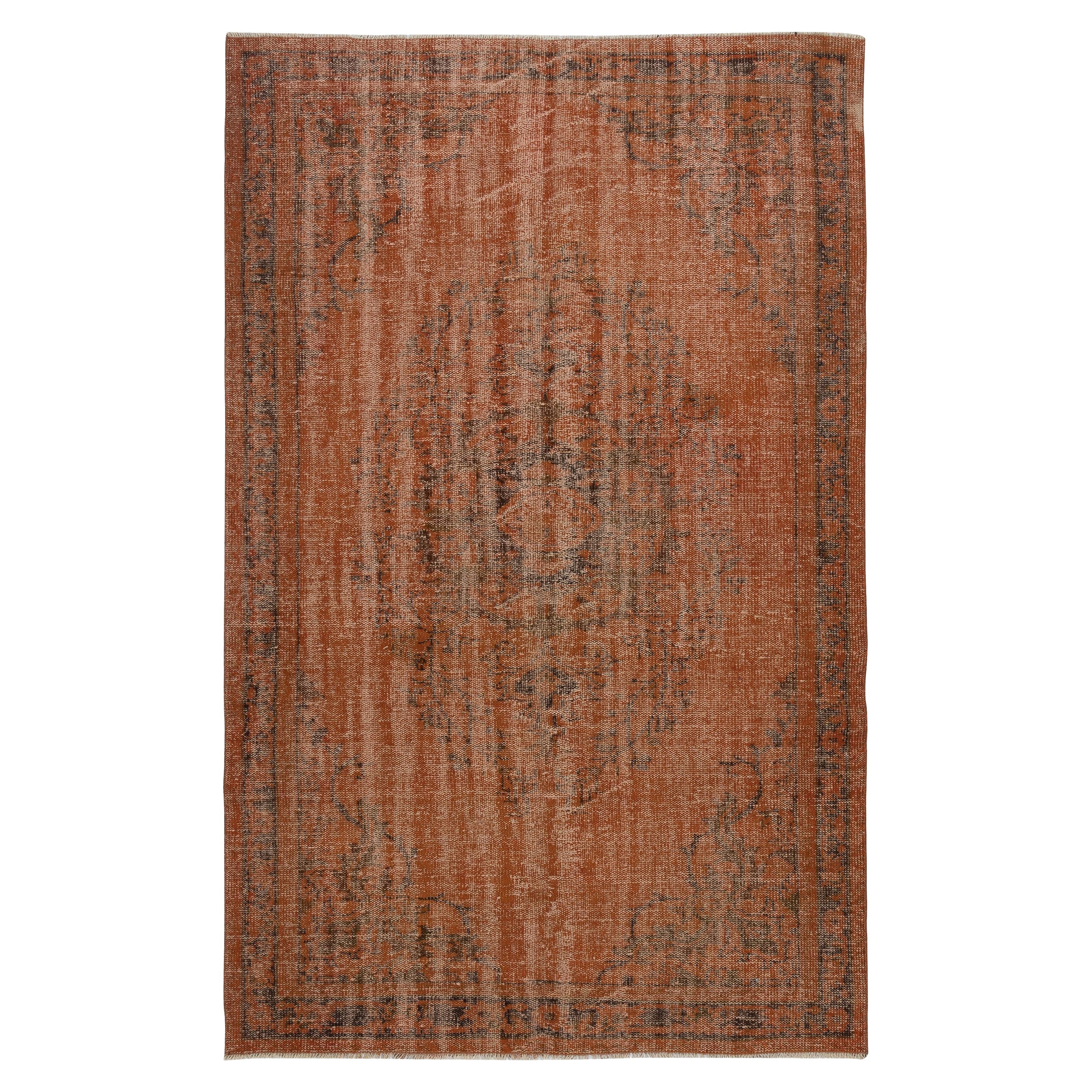 5.4x8.6 Ft Modern Handmade Shabby Chic Turkish Wool Area Rug in Orange Color