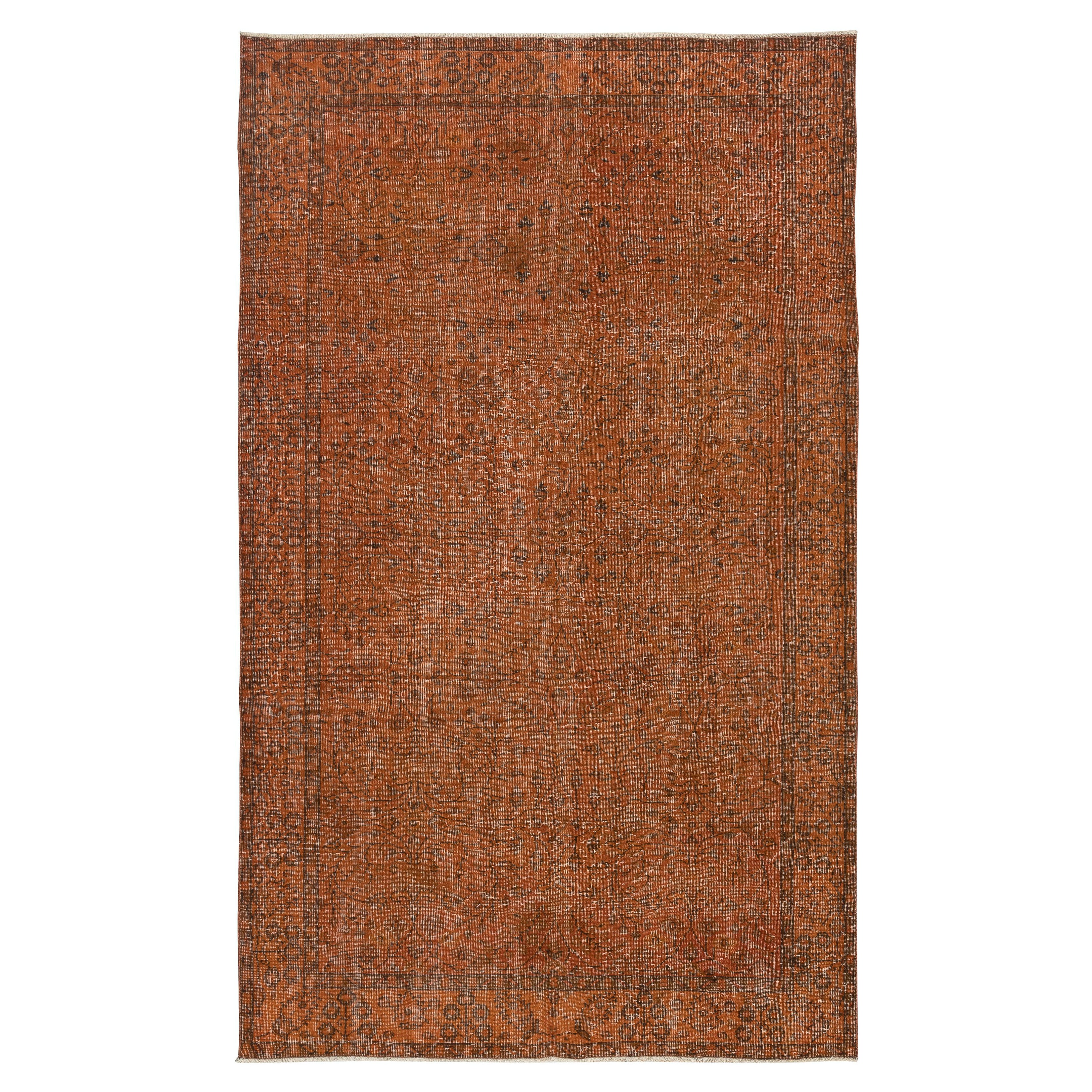5.6x9.4 Ft Vintage Turkish Area Rug redyed in Orange Color for modern interiors