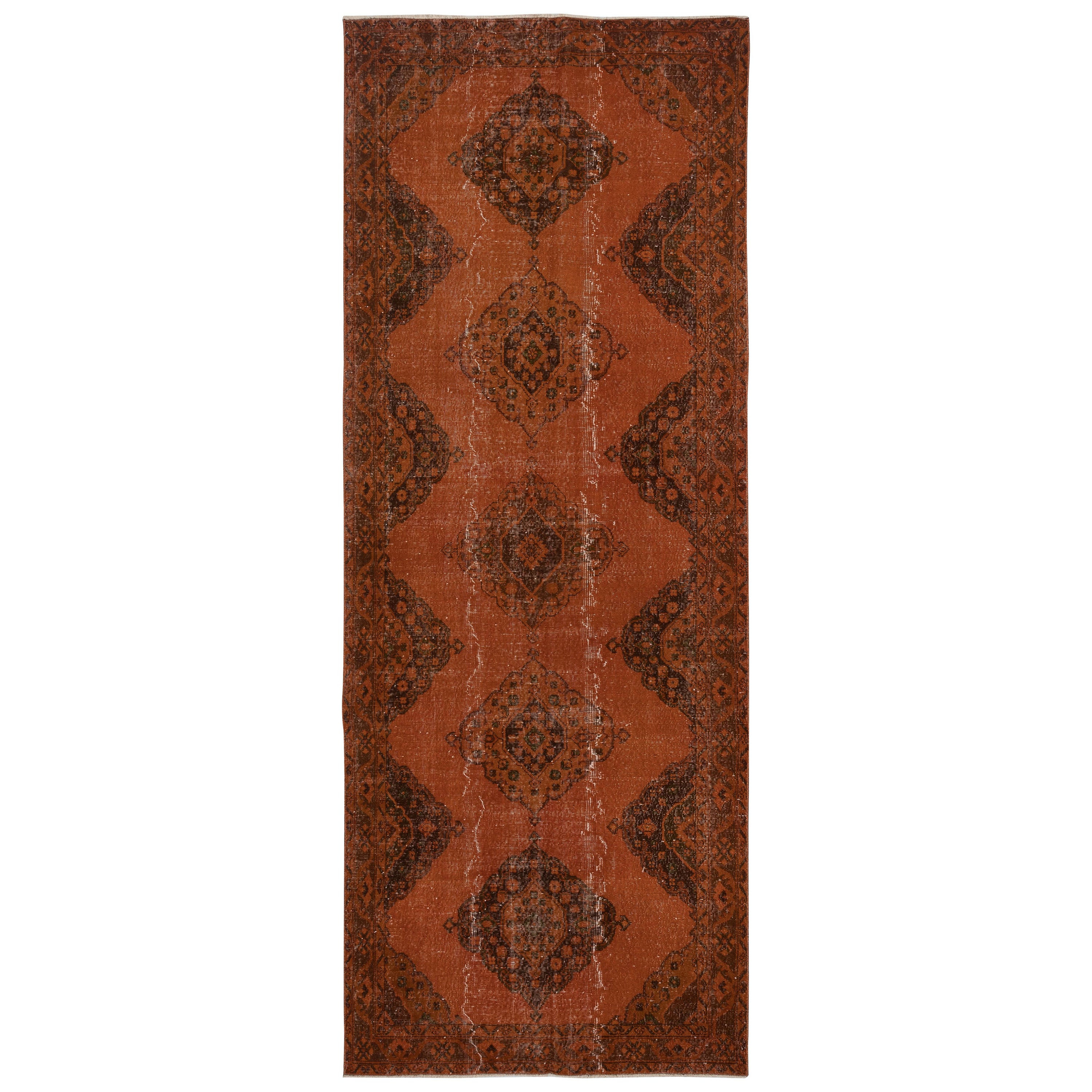 4.7x12.4 Ft Orange Hallway Runner. Kitchen Rug. Handmade Corridor Rug. Stair Rug