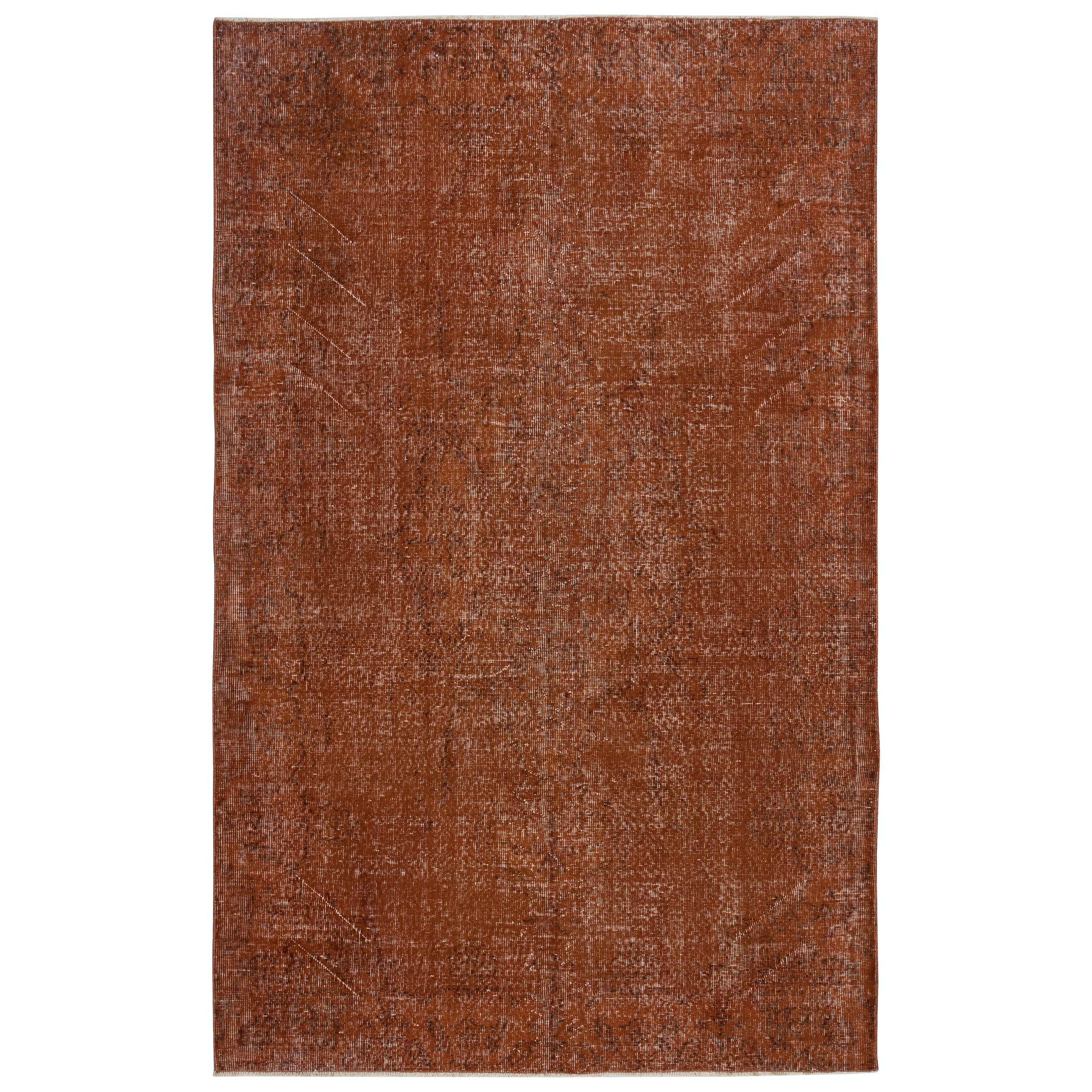 5.5x8.7 Ft Vintage Turkish Area Rug redyed in Orange Color for modern interiors