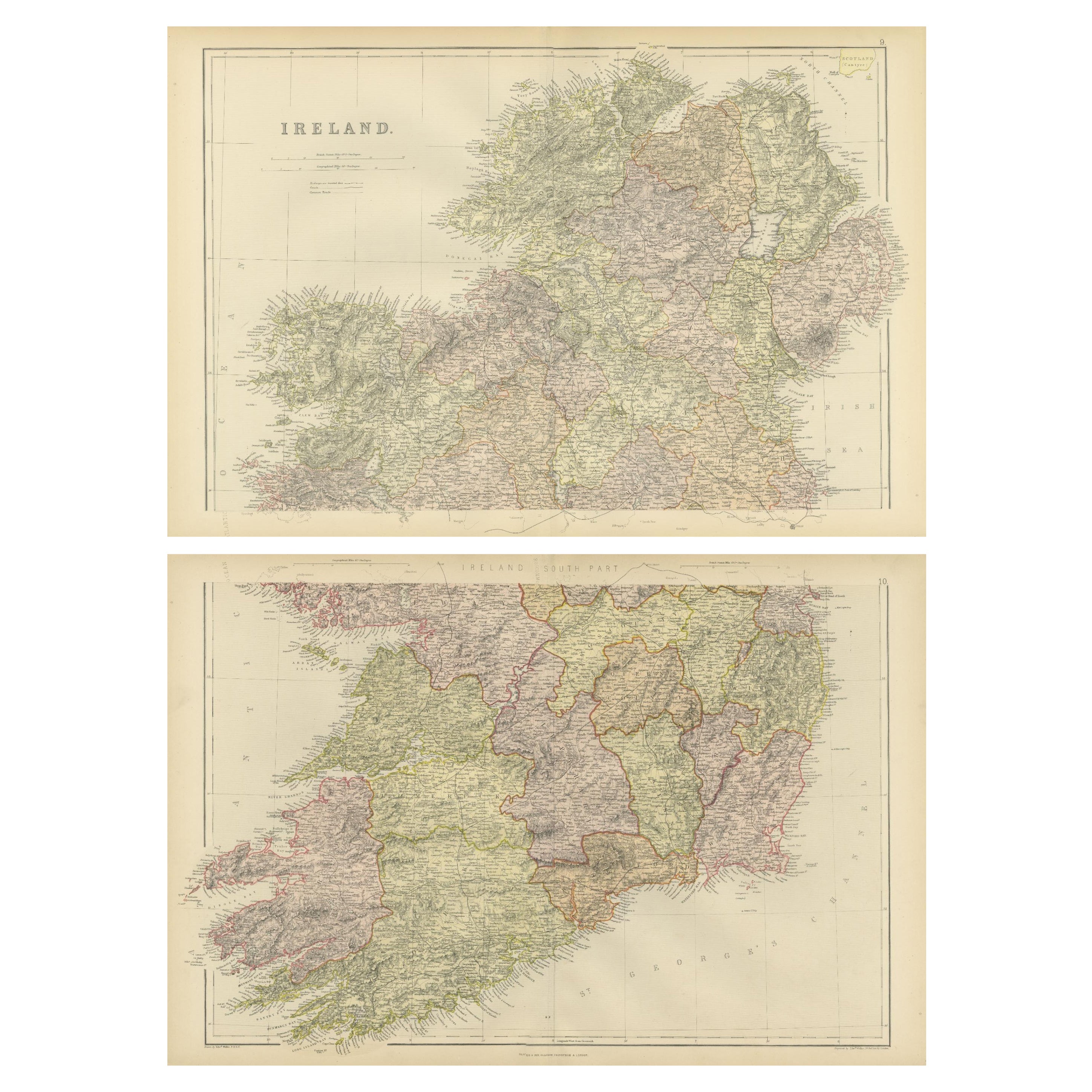 1882 Kartographische Ansichten der nord- und südlichen Regionen Irlands