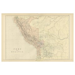 Antique 1882 Antique Map of Peru and Bolivia: Andes Mountains and Amazon Rivers