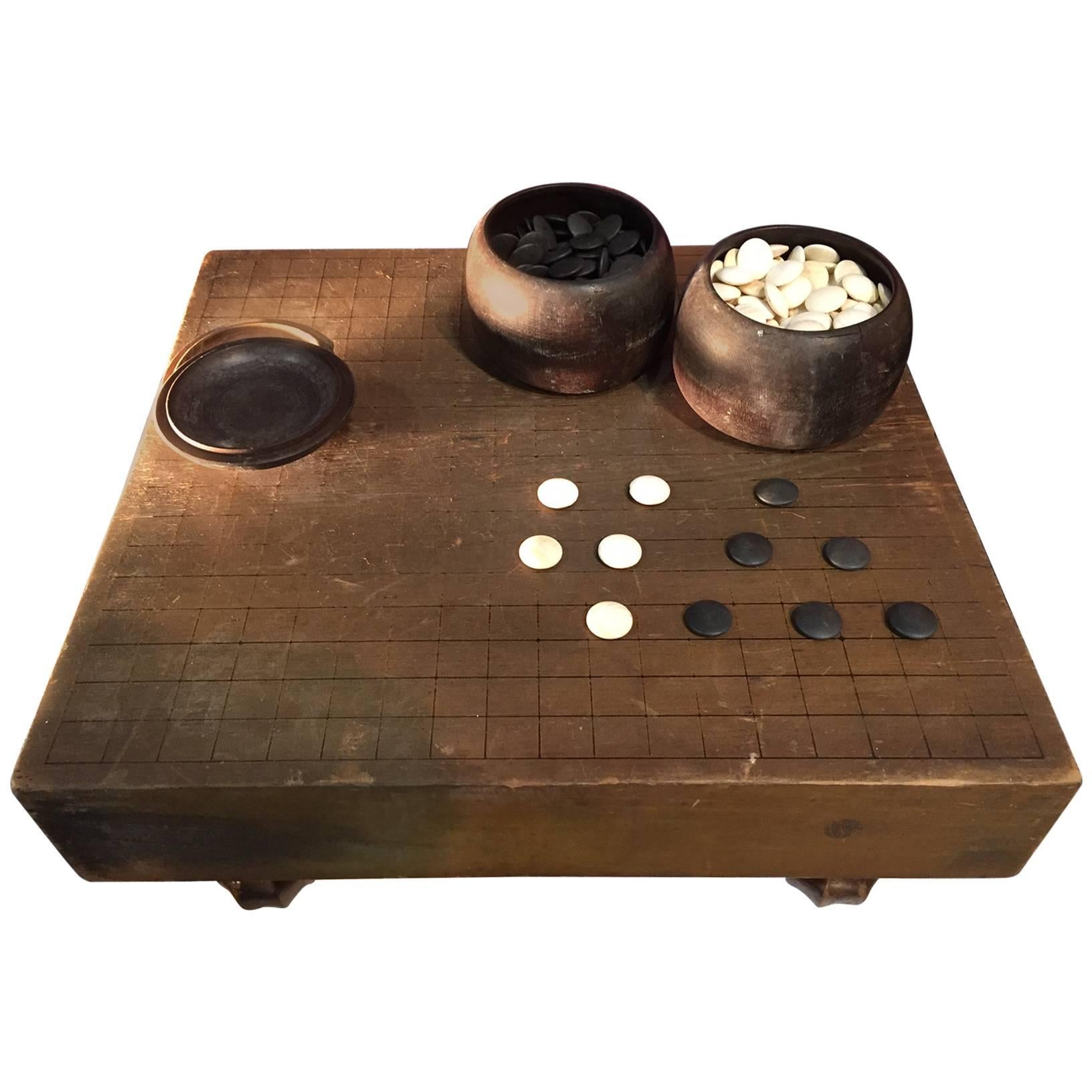 Go Game Complete Japanese Antique Goban "Go" Board Set from 1930s