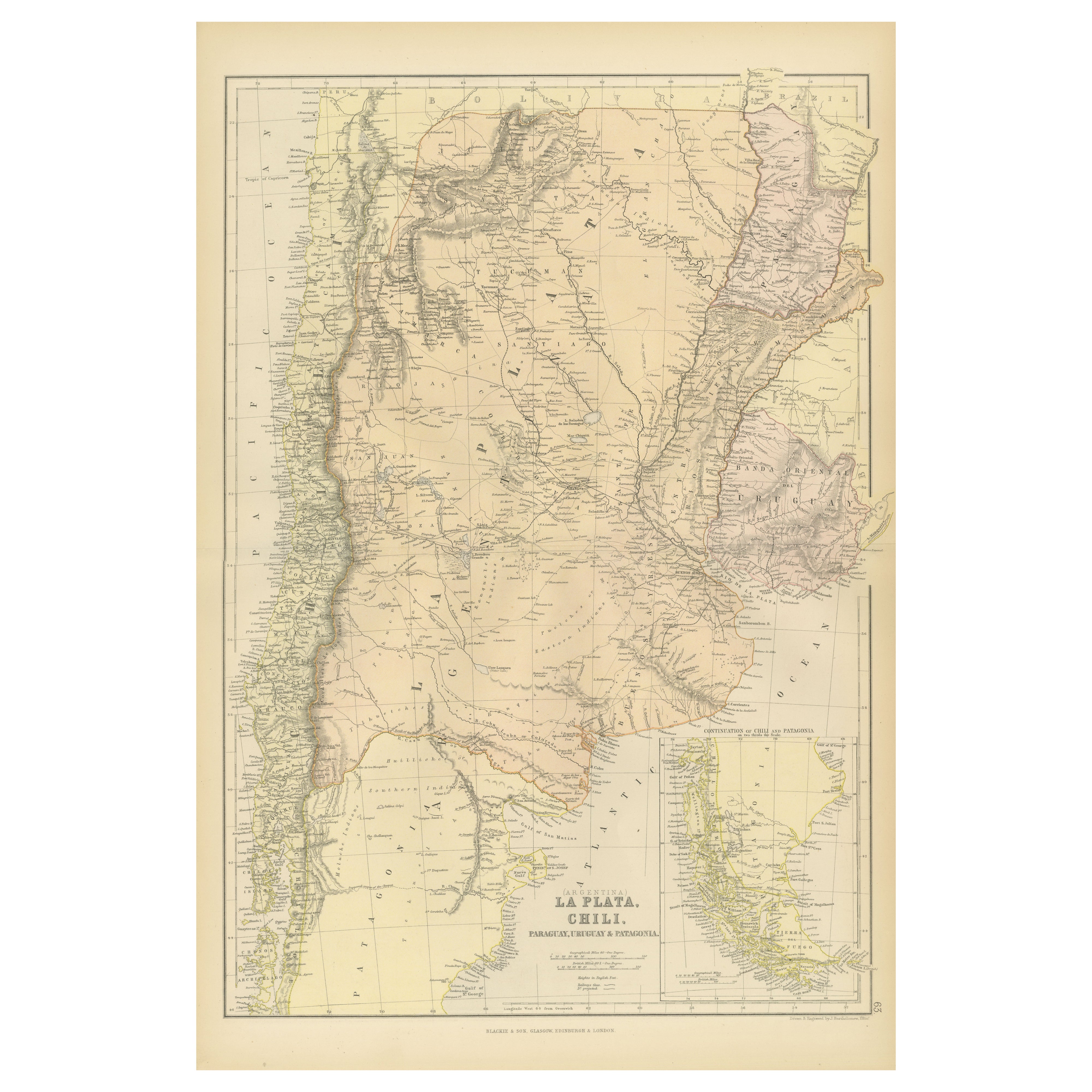 1882 Map of Argentina, La Plata, Chile, Paraguay, Uruguay, and Patagonia For Sale
