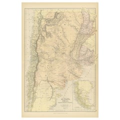 Antique 1882 Map of Argentina, La Plata, Chile, Paraguay, Uruguay, and Patagonia