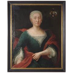 B94 18th Century Oil Portrait of a Lady in a Green Dress