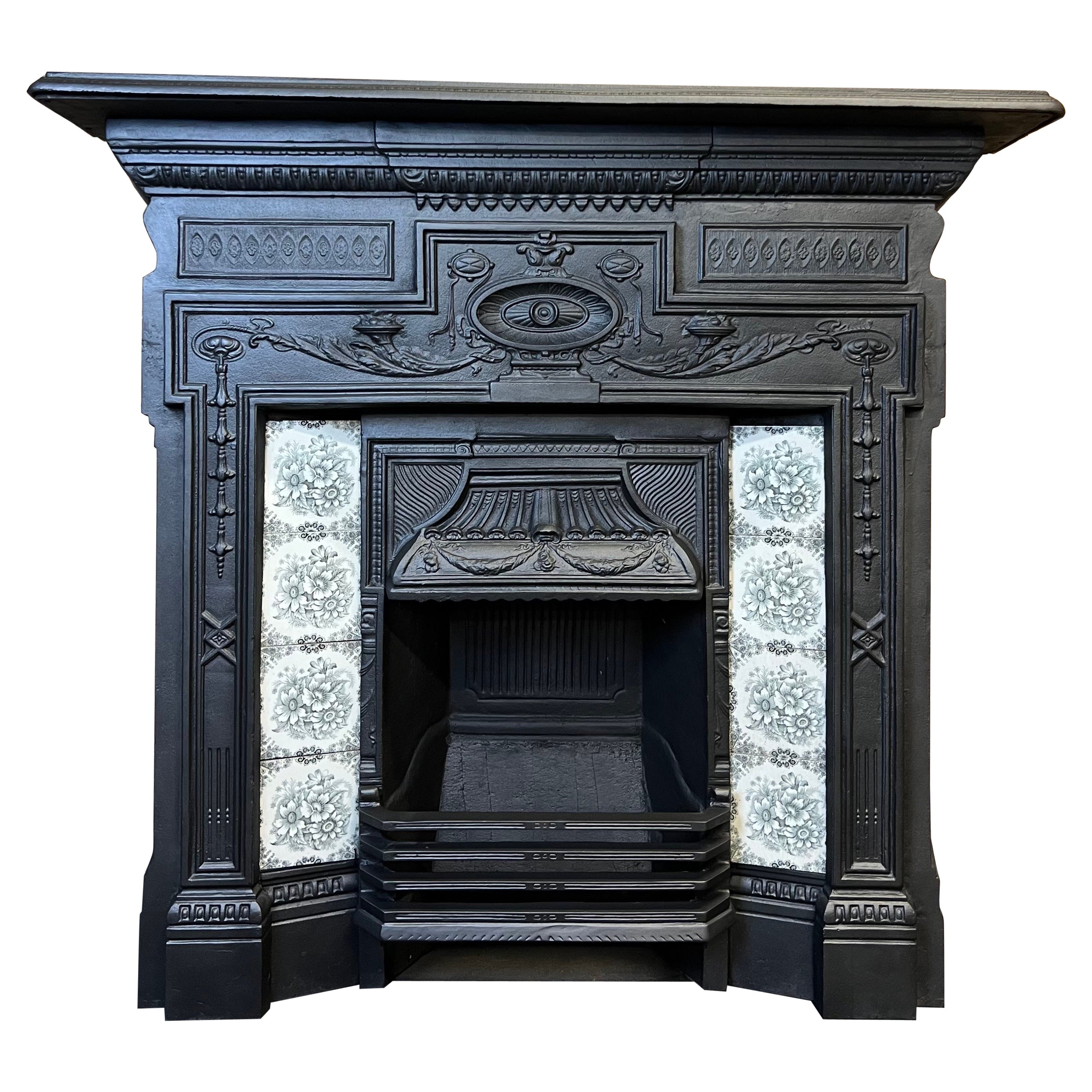 19th Century Cast Iron Tiled Fireplace Combination