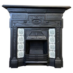 Antique 19th Century Cast Iron Tiled Fireplace Combination